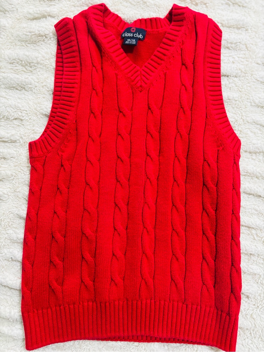 Class Club Boys Bright Red Cable-Knit V-Neck Sweater Vest